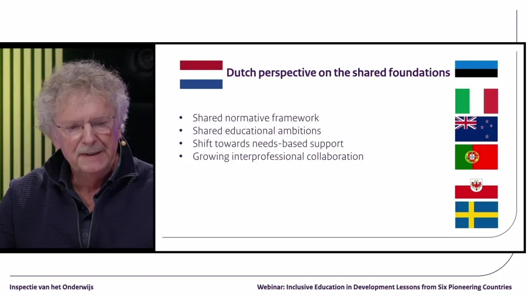 Slide Dutch perspective on the shared foundations groot in beeld, met de spreker in een apart venster